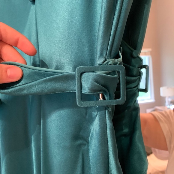 Teal Satin Evening Gown with Buttons - Picture 4 of 8